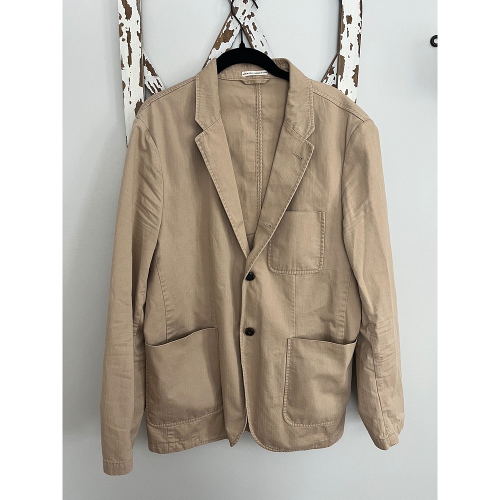 Club Monaco Mens Blazer Sport Coat Two‎ Button Casual Jacket Khaki Size L Cotton